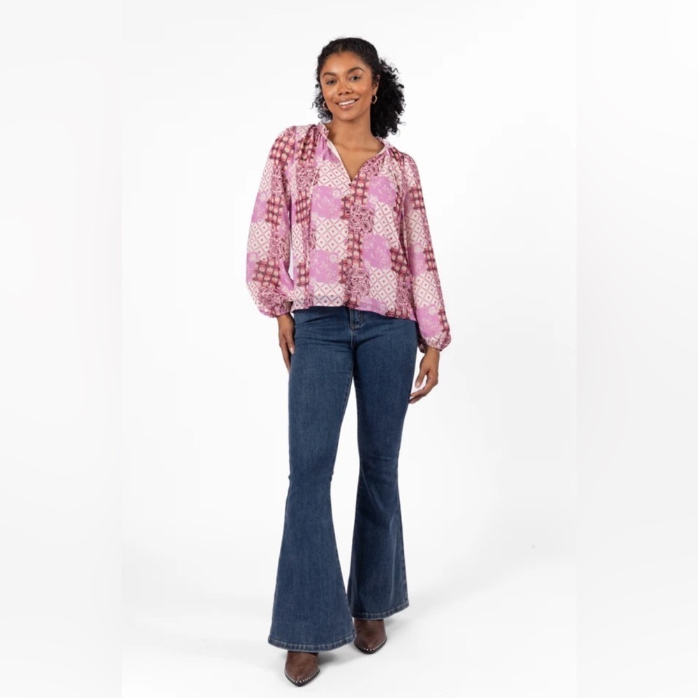 NEW Purple Multi Button Detail Printed Blouse